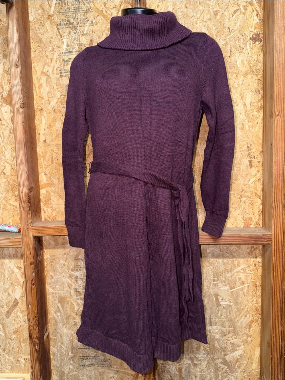 Market & Spruce Women’s Turtleneck Belted Sweater Dress - Deep Plum